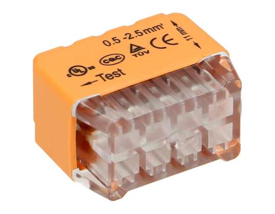 Conector de instalação de 8 fios; para fio 0.75 2.5mm?; IEC 300V/24A; Blister 8 unidades.