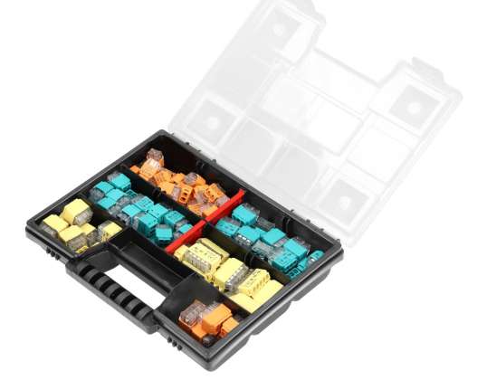 Installationsverbinder-Set HOUSE. 123 Stück. Druckverbinder: 30x 2 Leiter. 30x 3 Leiter. 25x 4 Leiter. 20x 5 Leiter. 10x 6 Leiter. 8x 8 Leiter.