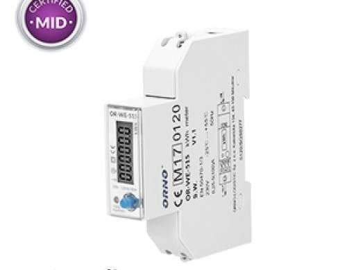 1-faset strømmåler 100A. flere tariffer. RS-port 485. MID. 1 modul. DIN TH 35mm