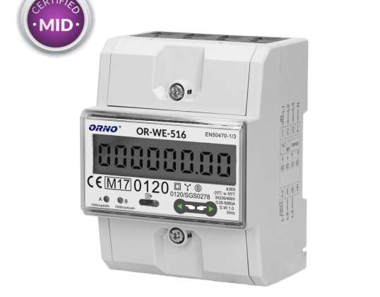 compteur d'énergie électrique triphasé 80A port RS 485 MID 3 modules DIN TH 35mm