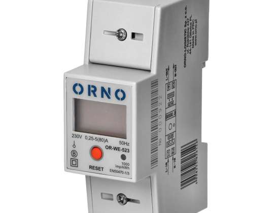 1-phasiger Stromzähler. 80A. MID. RS485. Zusätzlicher Indikator. Impuls Ausgang. RESET Taste. 2 Module. DIN TH 35mm