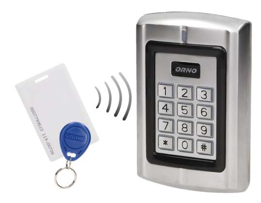 Encrypted lock with card reader and proximity key fobs. IP44