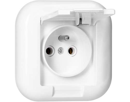 Vienkāršā kontaktligzda p/t 2p Z 16A. 250V ar vāciņu produkta krāsā. FAN. balta