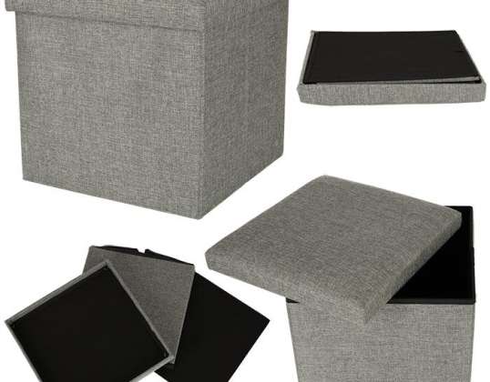 Pouf pieghevole con contenitore grigio 38x38x38cm