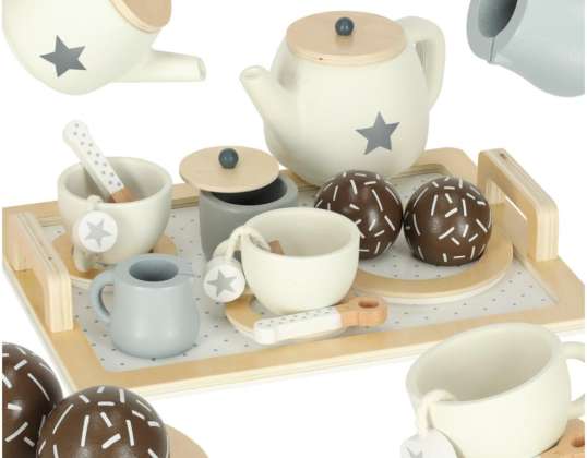 Serviciu cafea din lemn vesela copii set bucatarie tava ceai cesti