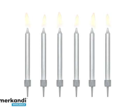 Birthday Cake Candles Smooth Silver 6cm 6 Pieces