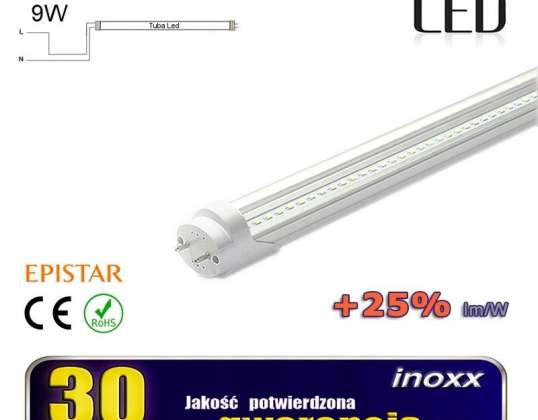LED trubice 60 cm 9W T8 6000K G13 studená průhledná jednostranná