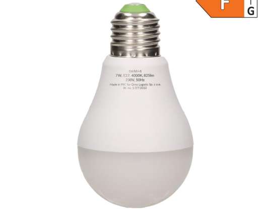 THAR LED NEW 7W A60. Glühbirne mit Mikrowellenbewegungsmelder. 825lm. 4000K. E27