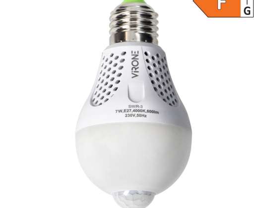 NAMIB LED PIR 7W A60. spuldze ar PIR 7W. 600lm. 4000K
