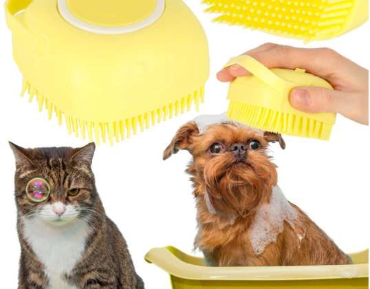 Débarbouillette nettoyante en silicone pour chiens chats avec distributeur jaune