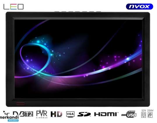 Téléviseur LED 14 pouces HDMI VGA USB SD AV PVR DVB T/T2 MPEG 4/2 12V 230V...  NVOX DVB14T