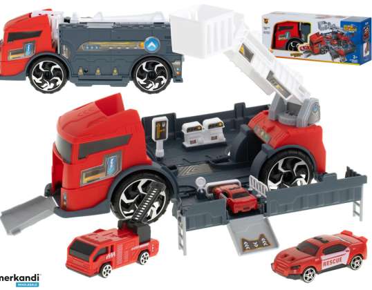 TIR Abschleppwagen Autotransporter Auflieger 2in1 Park-Abschleppwagen Feuerwehr 2 Autos rot