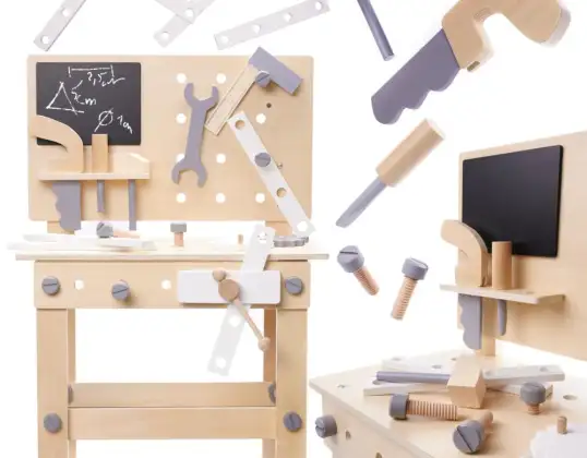 Darbnīca ar koka instrumentiem uz galda DIY komplekts