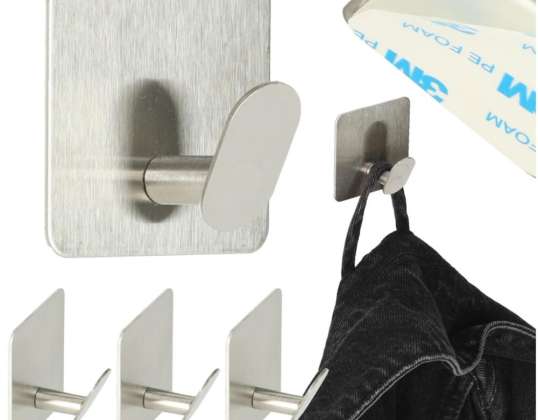 Self-adhesive bathroom wall hangers silver set of 4 pieces POWY
