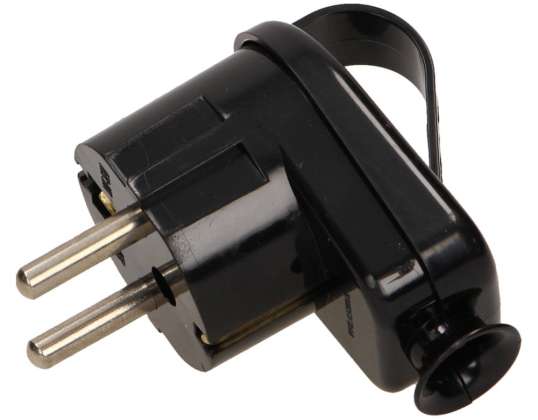 Hoekstekker 2P Schuko met handvat. zwart