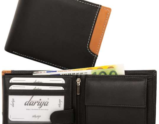 Geldbörse Innenriegel Nappa-Leder Scheintasche schwarz/cognac