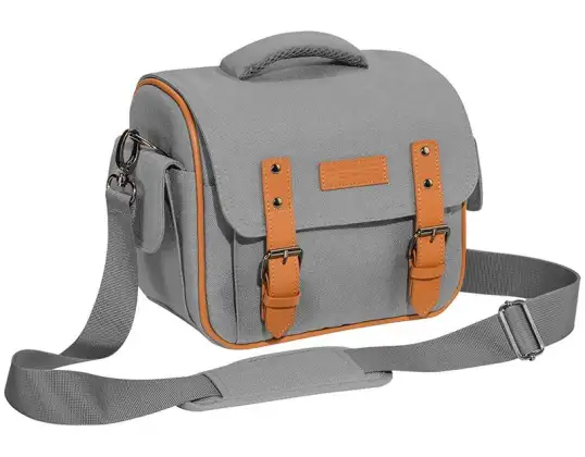 Kameratasche Foto Tasche Vintage mit Regenschutz und Zubehörfächer, grau