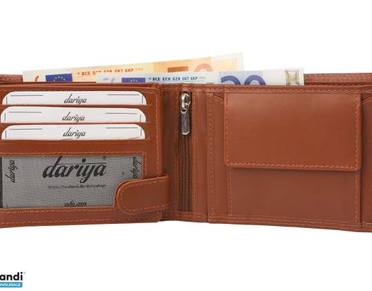 Hochwertige Rindleder Geldbörse mit Doppelnaht Querformat - cognac