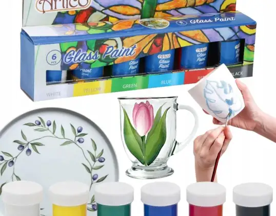 FARBY DO SZKŁA CERAMIKI PORCELANY ZESTAW FARBY WITRAŻOWE 6x20ml ARTICO