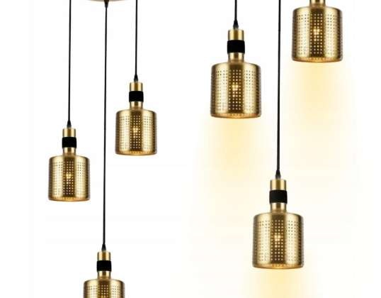 ZLATÝ STROPNÍ ZÁVĚSNÁ LAMPA LUSTR KOV 3 SVĚTLO MODERNÍ 3x E27