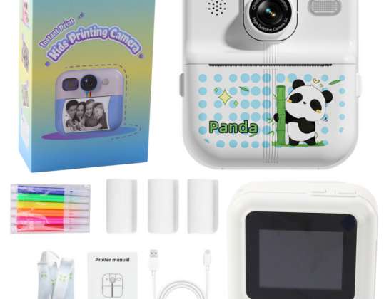 Instant Camera with Thermal Printer 3 Rolls White Panda