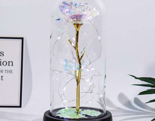 Ikuinen Ruusu Kupolissa Karkaistuna Värillisenä LED-Valaistus 21x11cm