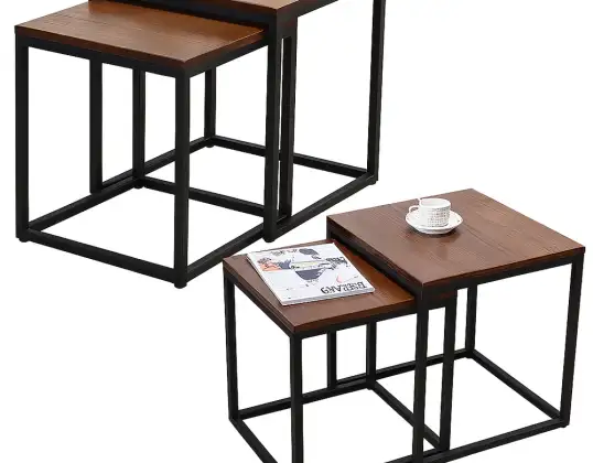 Set quadratischer Couchtische 2in1 Dunkelbraun 45x50cm 40x45cm