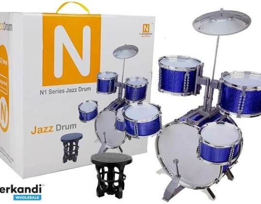 Grande batterie avec chaise, 5 tambours et cymbales bleues