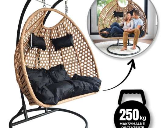 Chaise suspendue, balançoire cocon avec coussins, DEUX PLACES KR34