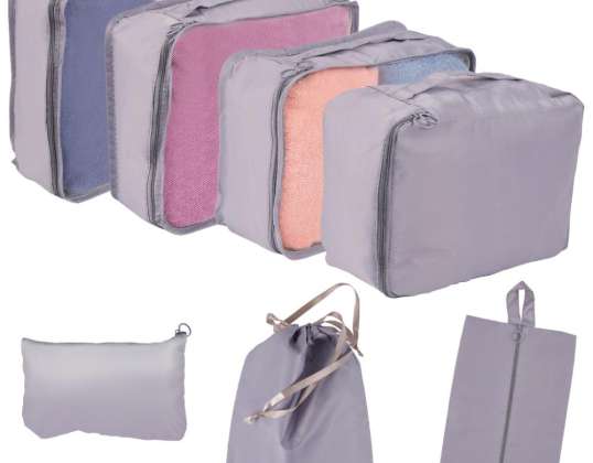 Koffert Arrangører Travel Set 8 stk Klær Oppbevaring Tilbehør Vesker Vanntett Kosmetisk Bag Skoveske Grå