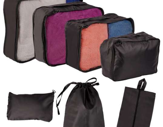 Koffert Arrangører Travel Set 8 stk Klær Oppbevaring Tilbehør Vesker Vanntett Kosmetisk Bag Skopose Svart