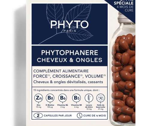 Phyto Phytophanère Hair and Nail Supplement - 4 Month Treatment - 120 + 120 Capsules