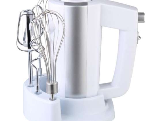 Rosberg R51110KB, Handmixer, 300W, Ständer für den Mixer und Zubehör, Weiß/Silber