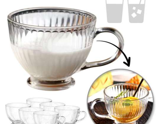 Sett med 6 store rillede glasskopper 380 ml SZK150ZESTAW6