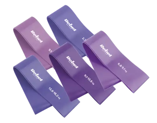 Mini Band L 2.3 Latexové cvičební pásky sada 18.2 kg 5 Elastické pásky fialová REBEL ACTIVE