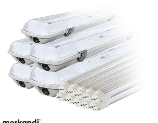 Kit : 5x lampe led hermétique luminaire IP65 1 côté 10x lampe fluorescente led 120cm 18w t8 6000k 1 côté froid