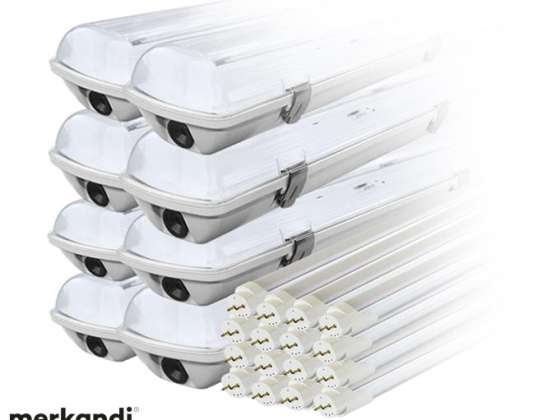 Kit : 8x lampe led hermétique luminaire IP65 1 côté 16x lampe fluorescente led 120cm 18w t8 6000k 1 côté froid