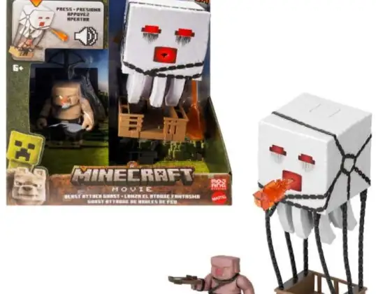 Set mit Minecraft-Figur, die Ghast mit Projektil angreift