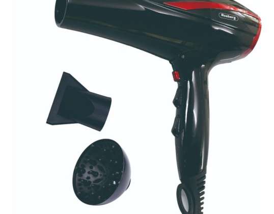 Hair dryer Rosberg R51100OD, 2200W, 2 speeds, 3 temperature settings, diffuser, Black/Red