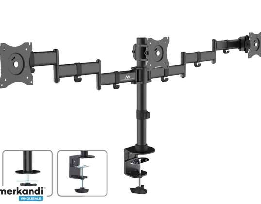 Desk Mount for 3 LCD Monitors Maclean. dual arms. VESA 75x75 and 100x100. 13" 27". 8kg. MC 691