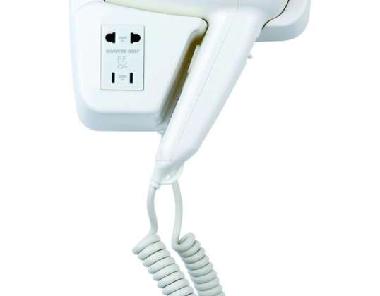 Rosberg R51100HT, Wall mounted hair dryer, 1300W, 2 speed settings, Shave socket, White