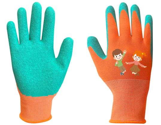 Arbeits handschuhe für Kinder Polyester mit Latexschaum crincle Größe 3