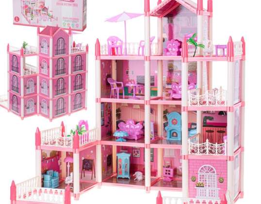 Leļļu namiņš Villa Pink DIY 4 Tiers Mēbeles 61cm