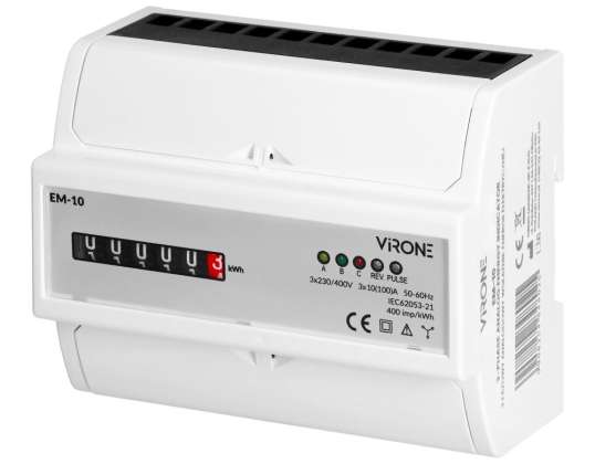 3-fazni analogni indikator porabe električne energije. 100A. 7 modulov. DIN TH 35mm