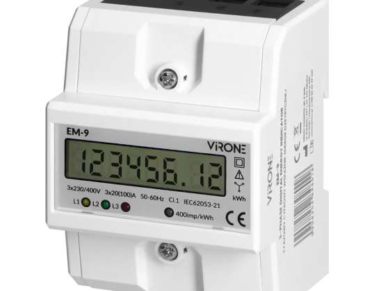 3-Phasen-Digitalanzeige für den Stromverbrauch. 100A. 4 Module. DIN TH 35mm