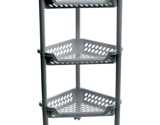 Eckregal mit Rollen 3 Regale Plast Team silber