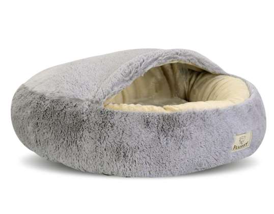 Shaggy Fluffy Pet Bed with Canopy Light Gray 60 cm Diameter