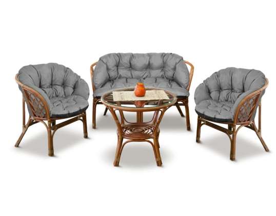 Gartenmöbel-Set Grau 190x40cm 2 Kissen 122x40cm
