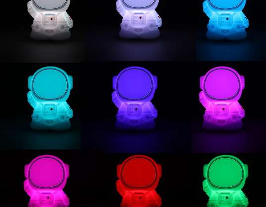Lámpara de noche USB de silicona con 8 LED para niños, blanca, astronauta