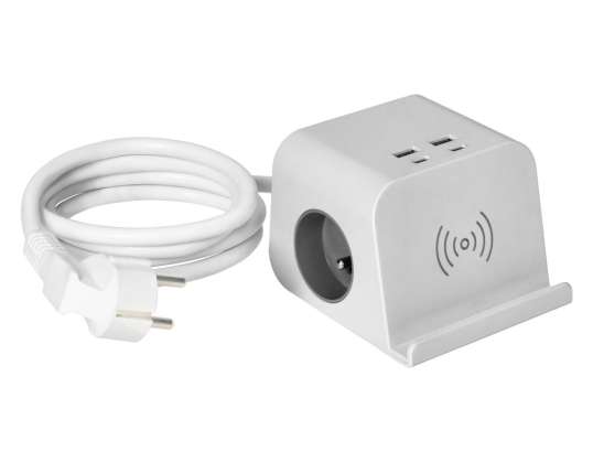 Galda baro ar USB lādētāju, ar skrūvju stiprinājumu un 1,4 m garu vadu, 2x2P+Z, 4xUSB, balts